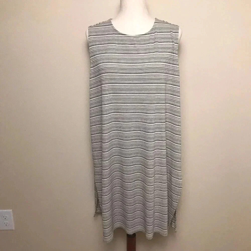 J Jill Wearever Size 1X Sleeveless Shift Tank Dress Side Slits Stretch Ribbed
